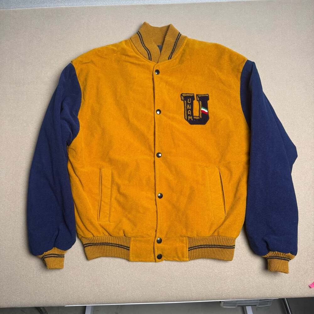 Vintage Pumas UNAM Collegiate Varsity Letterman Jacket Yellow Blue